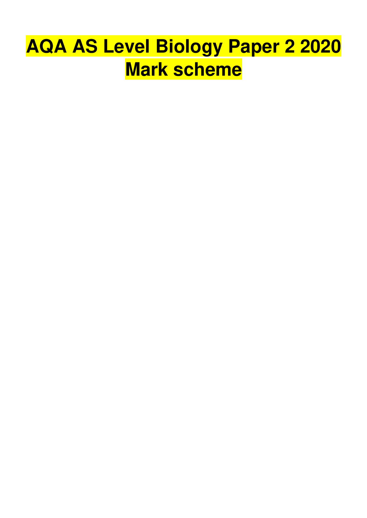 Preview image for Official AQA AS Biology 2020 Mark Scheme Paper 2 (Download and Score A)